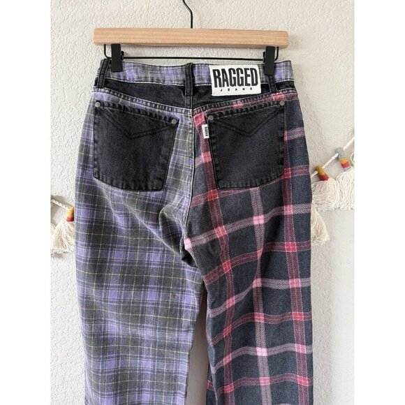 The Raggest Priest Mix Check Straight Leg Mom Jeans Retro Plaid Baggy Grunge 28 - Picture 8 of 10